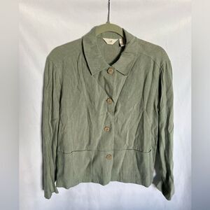 J Jill Sage Thin Blazer Shirt Button Down Linen Blend XS Petite